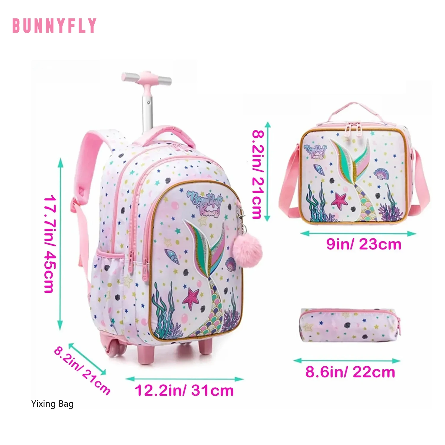 

BunnyFly Children School Backpack with Wheels Kids Wheeled School Bag Teenagers Bag Girls Canvas Backpack Travel Trolley Bags