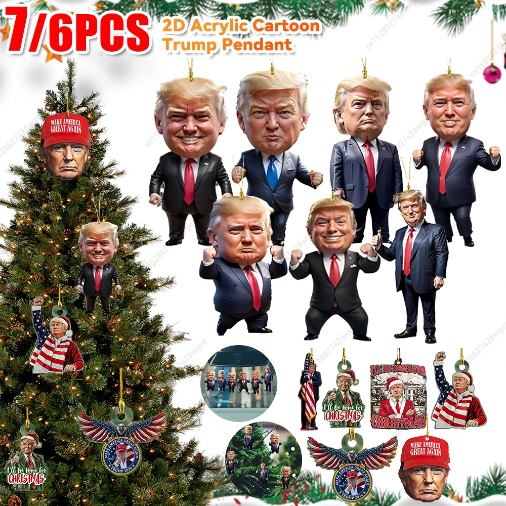 Donald Trump Christmas Ornament 2D Acrylic Christmas Trump Ornaments 2024 Christmas Tree Pendant Gifts for Trump Supporters