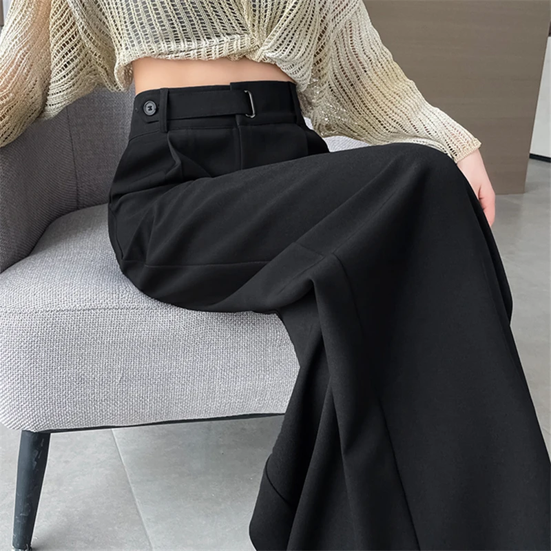 Séoulish printemps été femmes jambes larges pantalon 2024 nouveau bouton taille haute solide décontracté pantalon ample femme