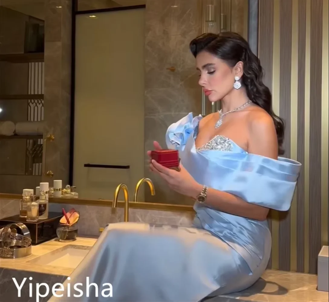 Personalizado de alta qualidade sexy fora do ombro bainha vestidos de noite contas lantejoulas cetim vestido de baile vestidos de festa para mulher