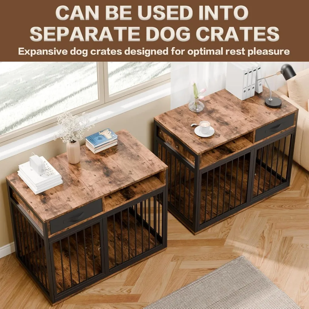for 2 Dogs with Divider and 2 Fabric Dra Corner Dog Crate Furniture,85.4