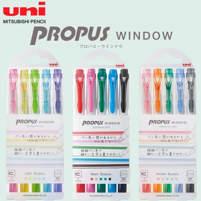 Set Japanese UNI Highlighters PUS-102T Double Headed PROPUS Perspective Window Student Marking Pen Stationery Note Taking Color