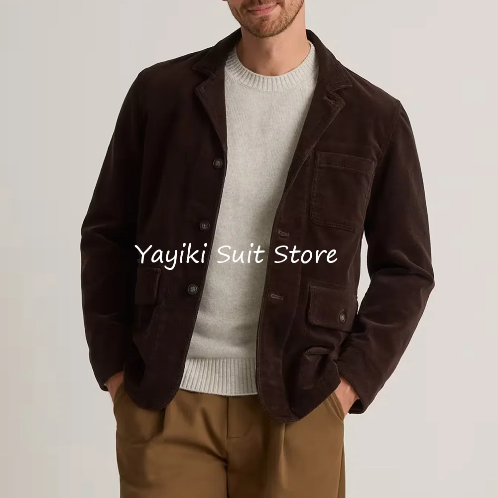 

Jackets Man Corduroy Single-breasted Suits Casual Men's Jacket Large Pockets Suit Collar Blazers for Man Fashion Blazer Clothing