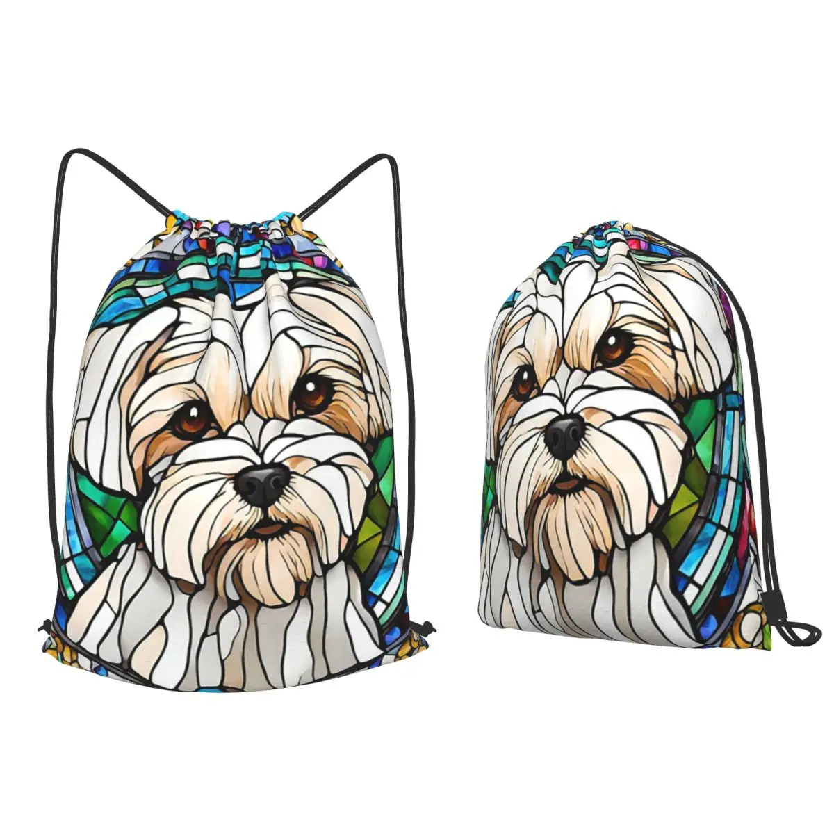 Stained Glass Maltese Dog Backpacks Multi-function Drawstring Bundle Pocket Sports Bag Book Bags for Man Woman School