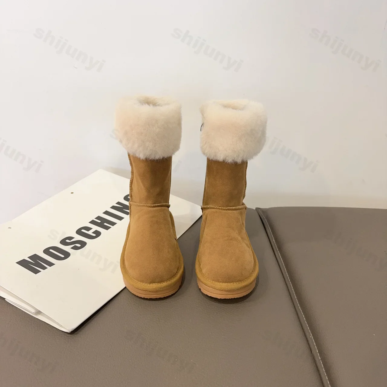 New 2024 Winter Children Keep Warm Short Plush Flat Suede Kids Platform Knee High Boots Boys Girls Outdoor Casual Cotton Shoes