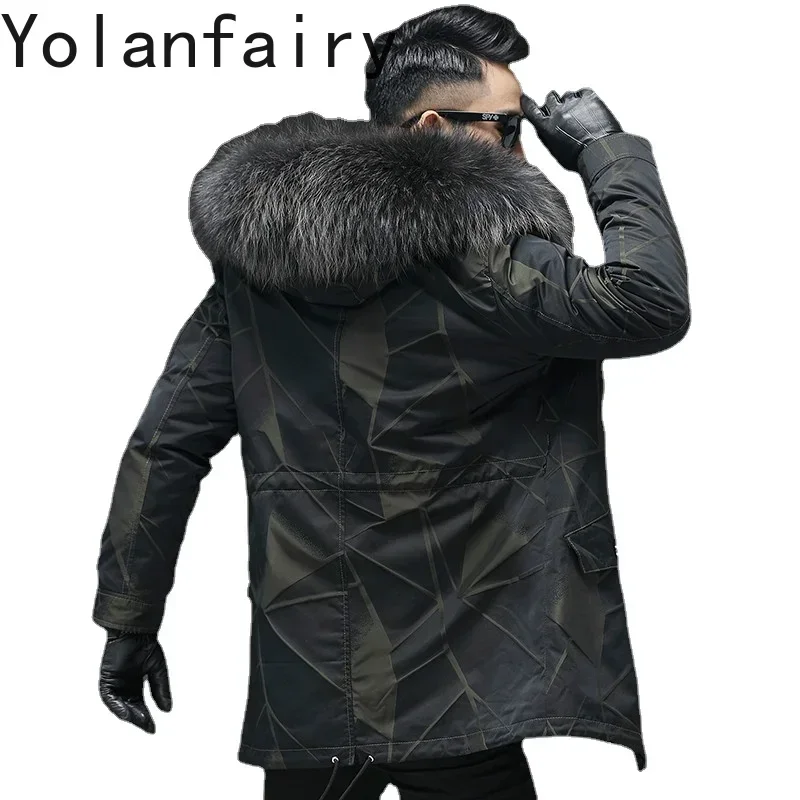 

YOLANFAIRY Real Fur Coat Natural Rabbit Fur Liner Parka Winter Jacket Men Real Raccoon Fur Collar Long Coat Warm Parkas L18-2911