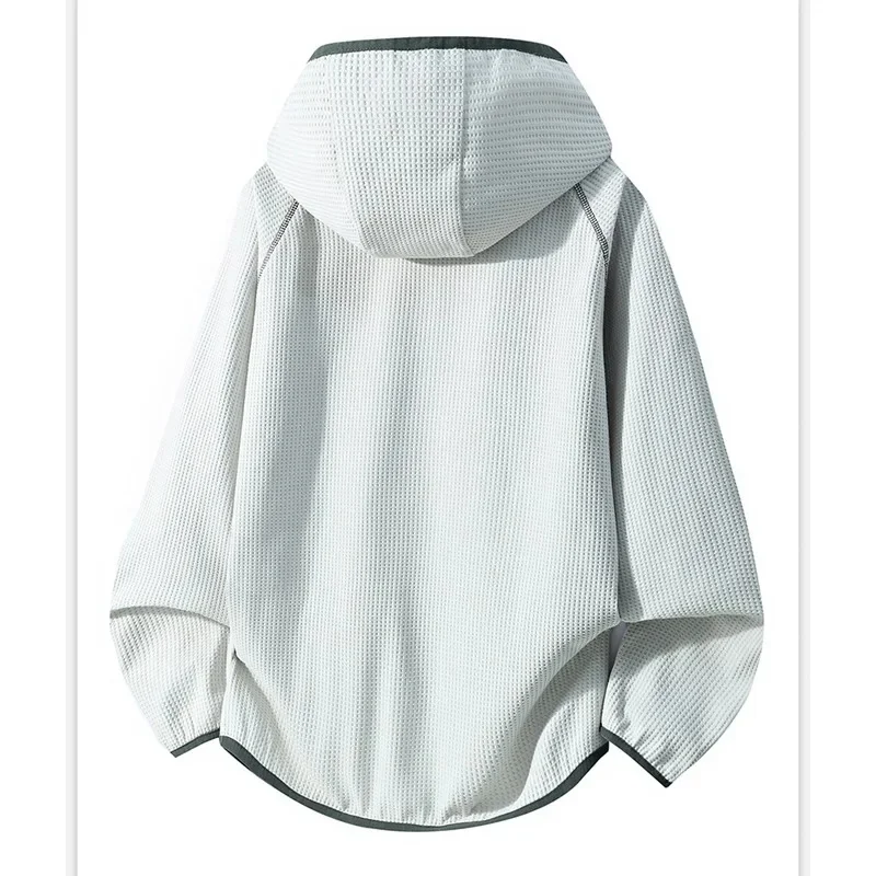 Unisex Textured Hooded Zip-Up Jacket – Lightweight Windproof Contrast Stitching Outdoor Commuter Hoodie