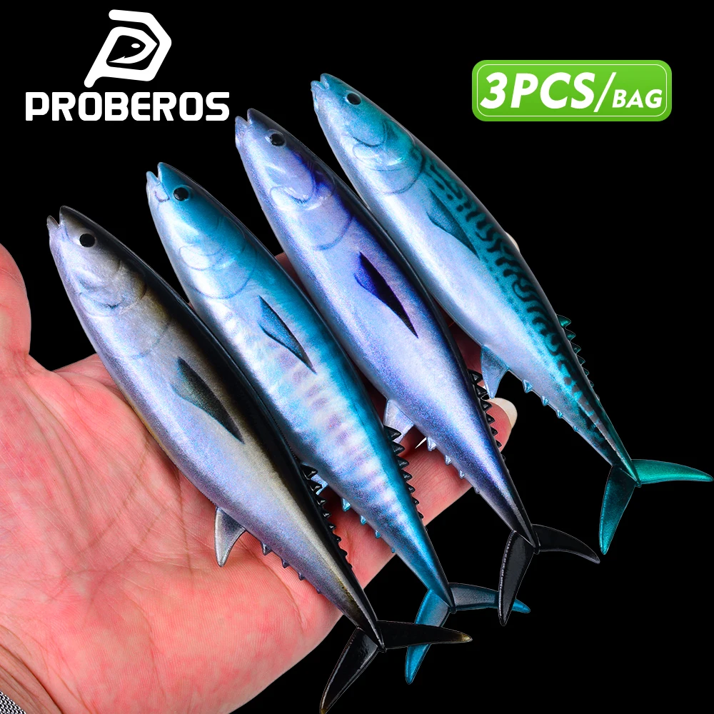 PROBEROS 3 Beutel 9 Stück Realistische Weiche Thunfisch-Swimbait-Köder aus PVC, lebensechte sinkende Trolling-Kunstköder für Tiefsee-Salzwasser-Angeln