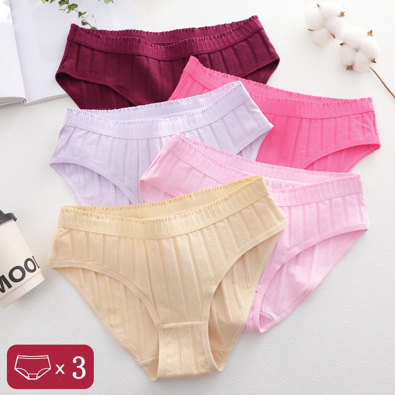 3-teiliges Set Frühling Baumwolle Atmungsaktive Unterwäsche Damen Komfortable Einfarbige Dopamin Sommer Slips Weibliche Sexy Dessous S-XXL
