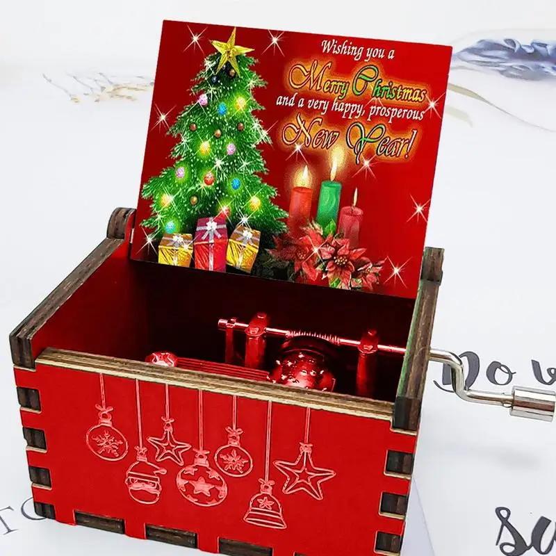 Красно-зеленая Рождественская Музыкальная шкатулка с резьбой деревянная музыкальная шкатулка с ручкой Санта новогодний Рождественский подарок для детей друг