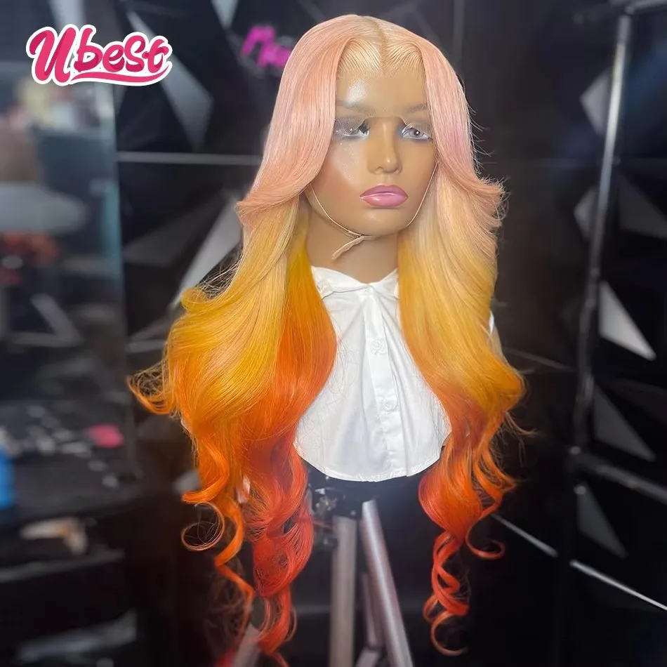 

Ubest Ombre Pink Orange Red Colored Body Wave 13x6 Lace Front Wigs Brazilian Human Hair Transparent Wigs Pre Plucked For Women