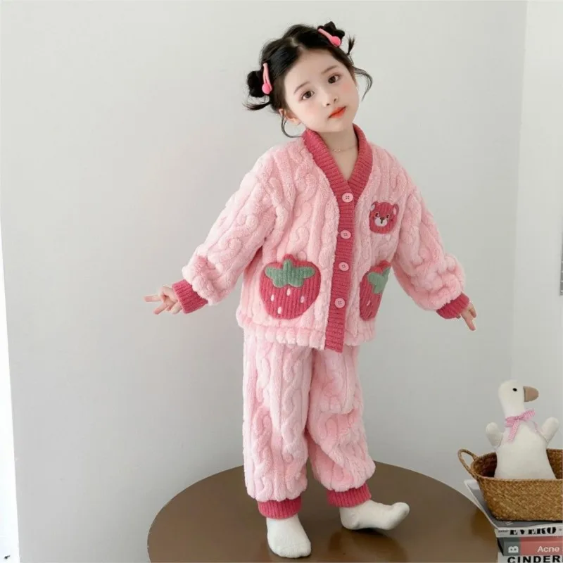 

Children's Cute Cartoon Pajama Set Girls Autumn/Winter Long Sleeve Pajama Set 2026 Girls' Breathable Top Pants 2-piece Set LI908