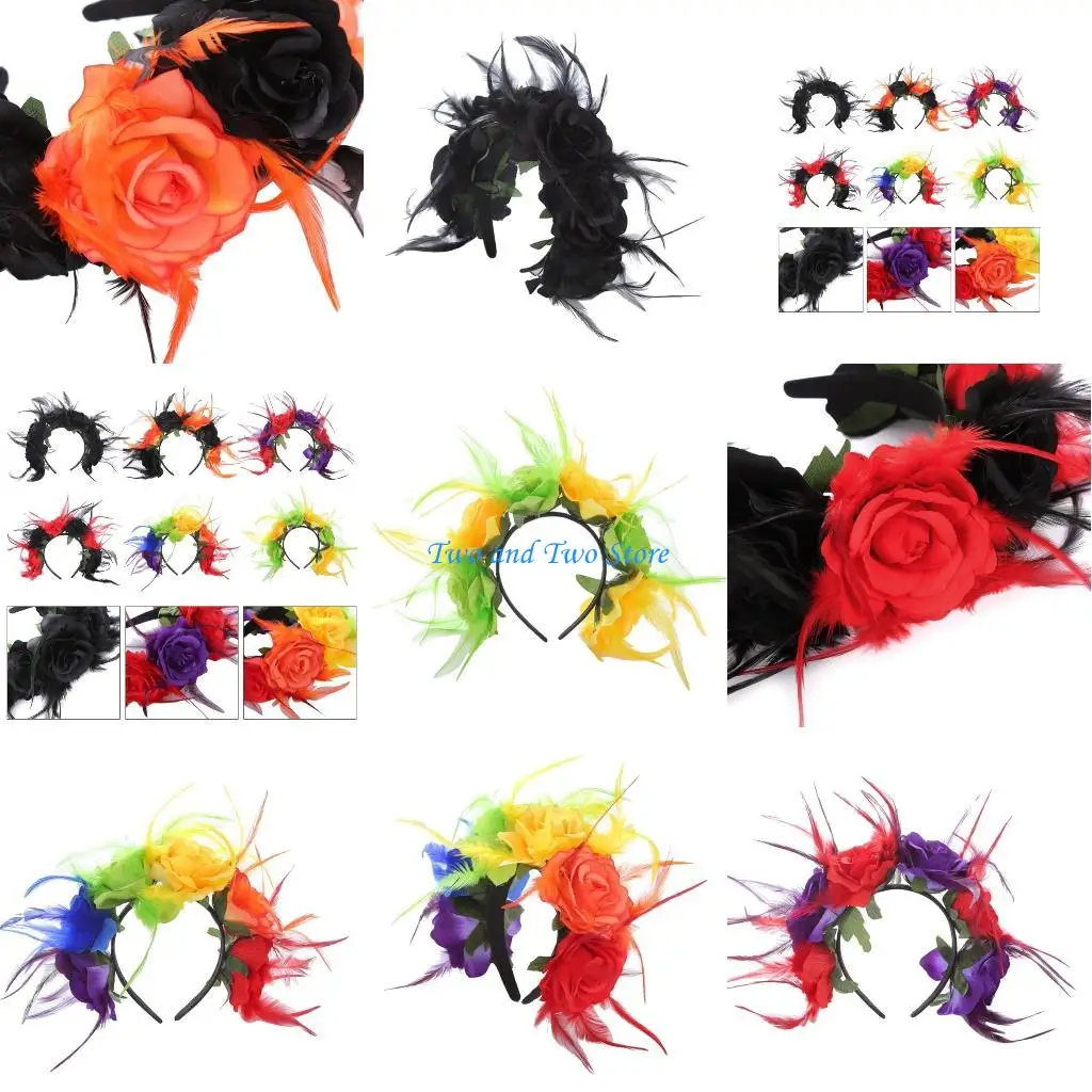 HX6F موضة متعددة الألوان مقلد زهرة شكل الشعر هوب هالوين عقال مرحلة حفل زفاف النساء التصميم عقال #1