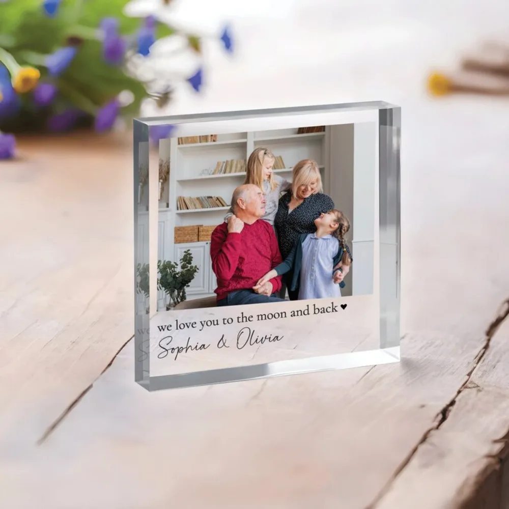 Personalisierter Foto-Acrylblock Maßgefertigtes Familien-Andenken Perfektes Großeltern-Geschenk für Feiertage & Besondere Anlässe