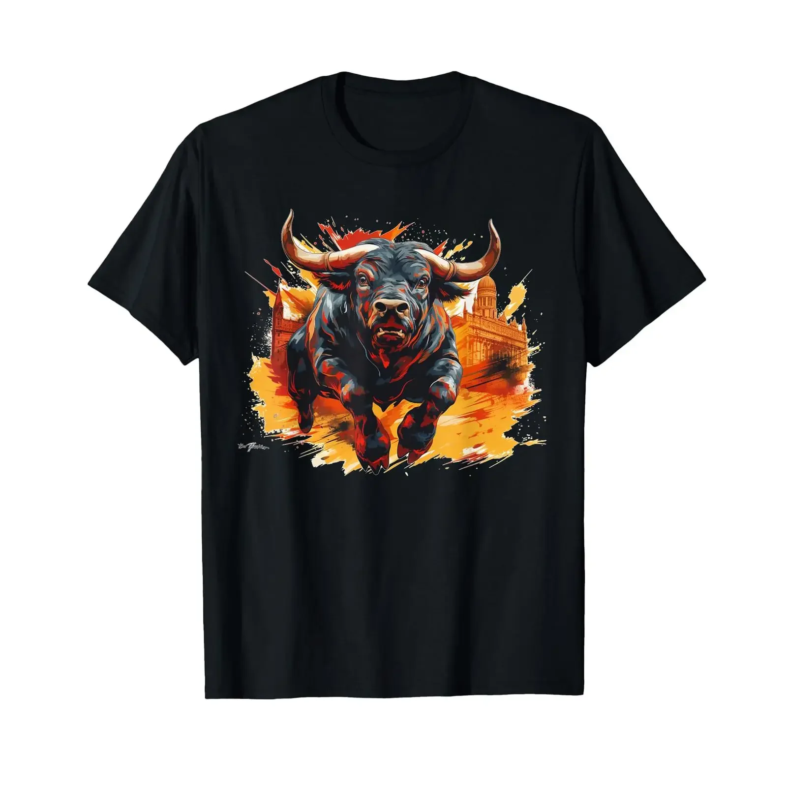 Cool Big Spanish Bull in the Street for Running Lovers T Shirt black vintage Washed Slightly Stretched Comfortable Breathable