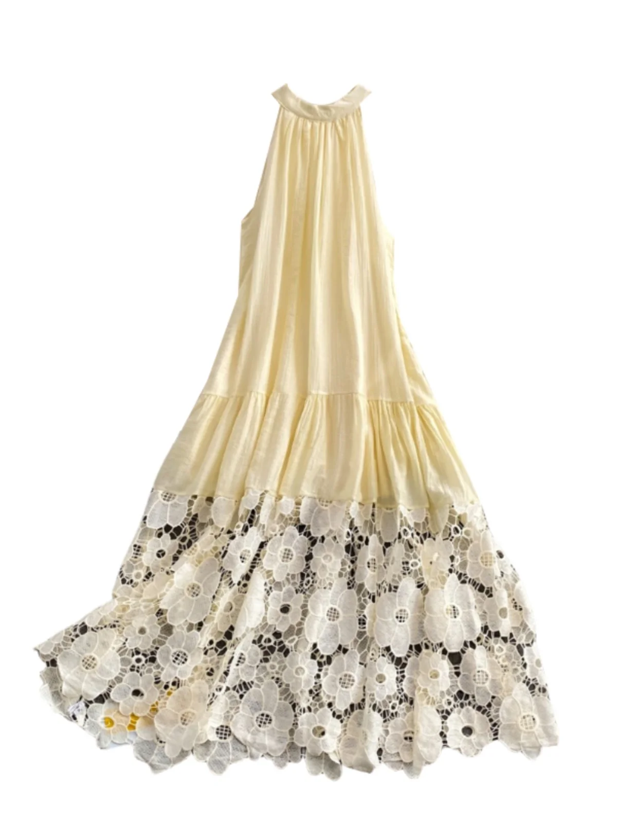 Vaion Sle Long Dr femmes haute Ne dentelle robe creuse douce jupe trapèze Version coréenne été Dr