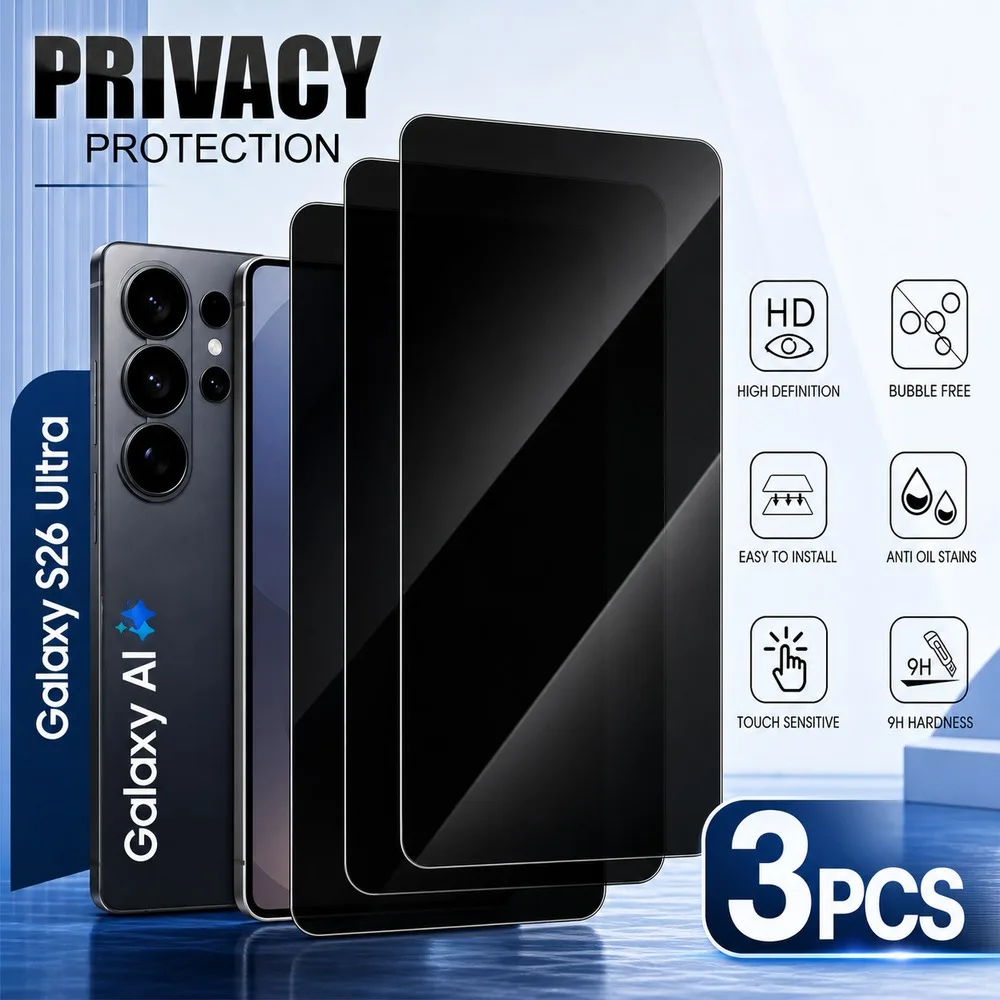 3PCS Privacy Tempered Glass For Samsung Galaxy S26 Ultra S26+ S26 Anti Spy Screen Protector For Samsung Galaxy S26 FE S25 Ultra
