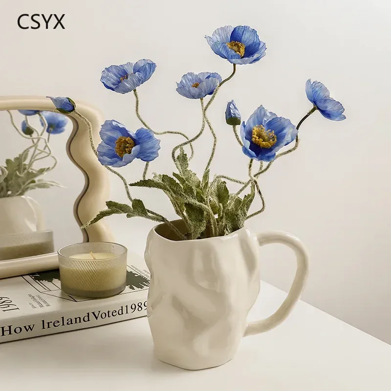 

Creative Handle Ceramic Vase - Water Cultivation Flower Arrangement Planter for Living Room, Home Decorative Ornament