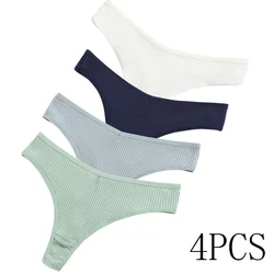 4Pcs/Set Women Cotton Panties Sexy V Waist Thongs M-XXL G-string Female Underpants Solid Color Comfortable Girls Lingerie