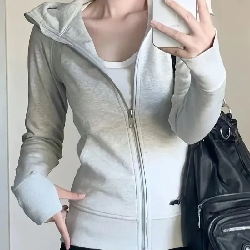 2025 Autumn Winter Hooded Sweatshirt for Women Korean Fashion Sporty Slim Fit Zipper Hoodies Women Streetwear Y2k Ropa Mujer