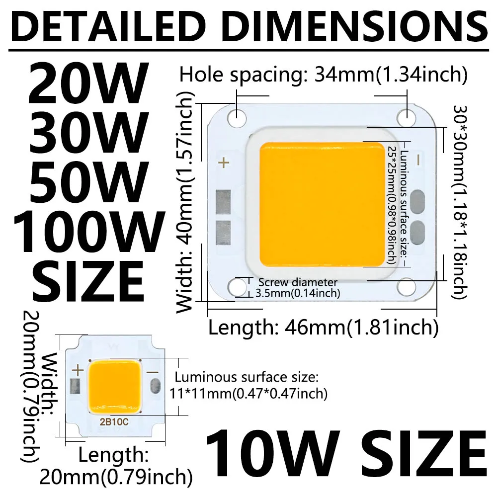 10 pz Ad Alta Potenza 300mA LED COB Chip 10 W 20 W 30 W 50 W 70 W 100 W DC 30-32 V Perline Luce SMD FAI DA TE Per HA CONDOTTO LA Lampadina