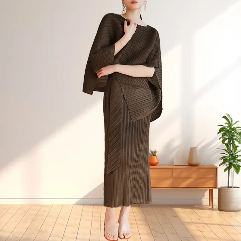 

Pleated Cape Set Summer New2025 Fashion Halter Dress Miyake Style Irregular Tie Shawl 2-piece Set Simple Formal Occasion Dresses