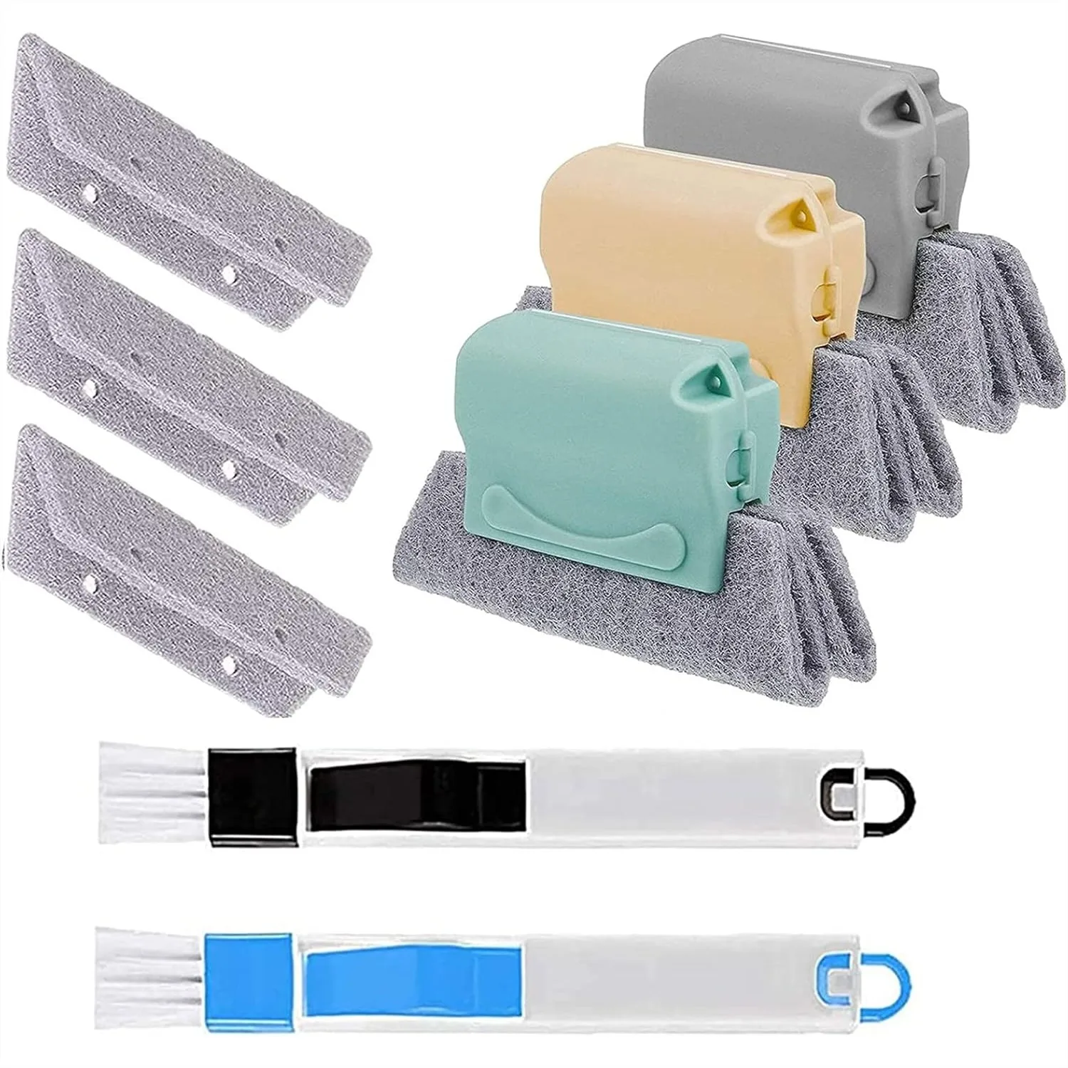 

Magic Window Track Cleaner Tool Set - 3 Groove Gap Cleaning Brush + 2 Slot Clean Brush with Dustpan + 3 Replacement Cloths, for