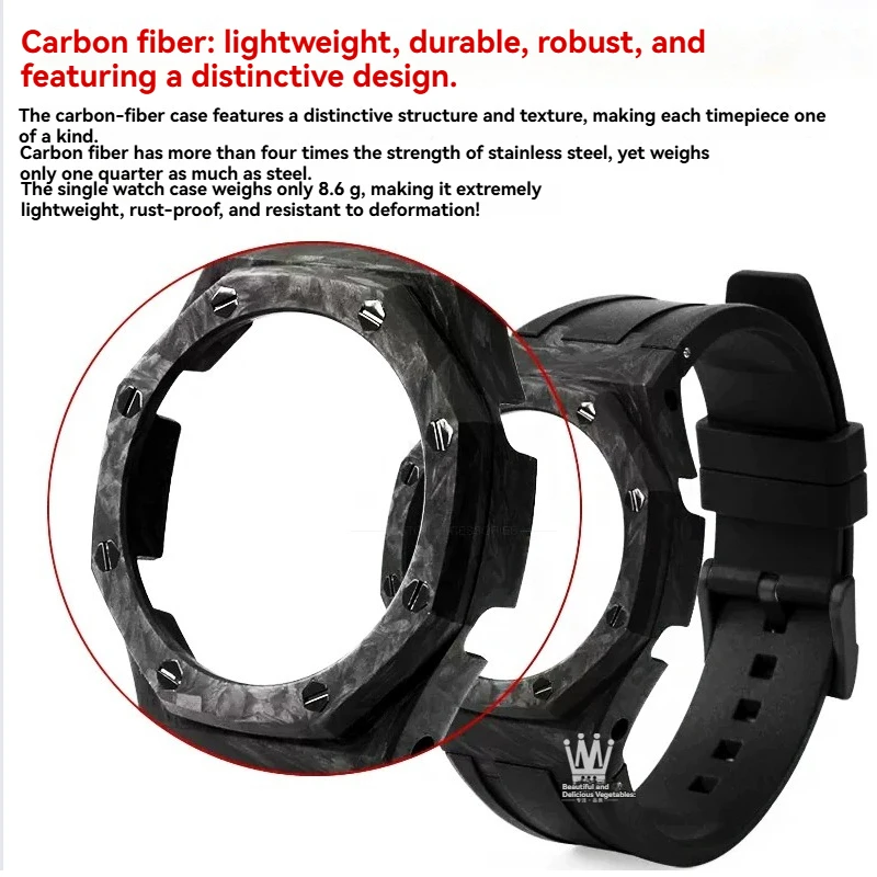 For Casio Kit GA-2100 GA-B2100 GA2110 Series Farmhouse Oak Modified Meteorite Lightweight Carbon Fiber Case Fluororubber Strap
