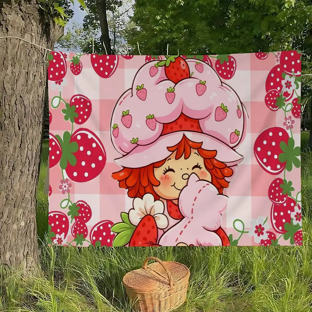 S-StraWbErrY-Y Cartoon S-Shortcake Banner INS Style Outdoor Party Decoration Atmosphere Flag