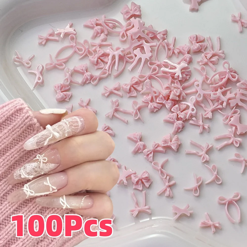100 Uds 3D Rosa Mini Bowknot Nial arte encantos mezcla minimalista dulce cinta arcos decoraciones para uñas manualidades DIY accesorios de manicura