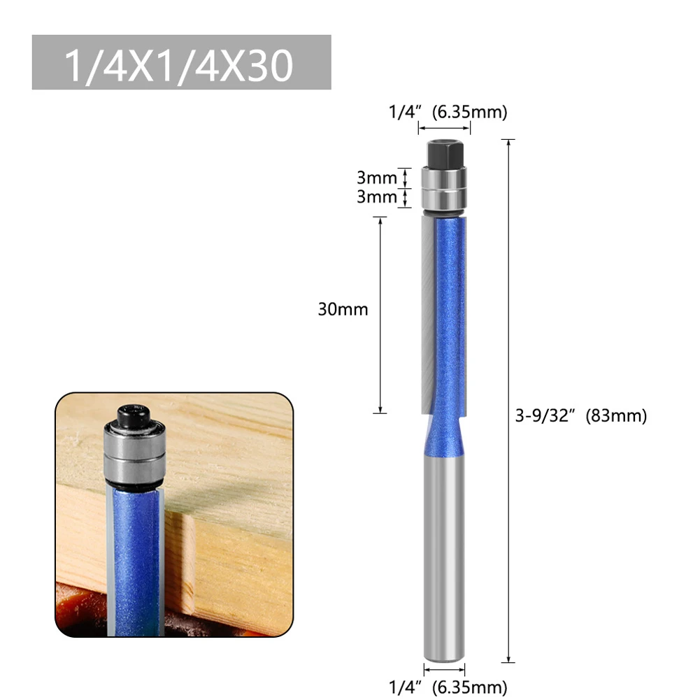 1 Pc Router Bit Milling Cutter 6.35mm Shank Flush Trimming Edge W/ Double Bearing For Solid Wood Pipe Cutting Tools Accessories