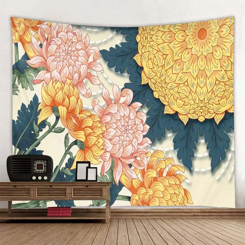 Plant Flower Tapestry Wall Mount Bohemian Mandala Yoga Mat Large Sheet Sofa Blanket Aesthetic Room Decoration 9 Sizes