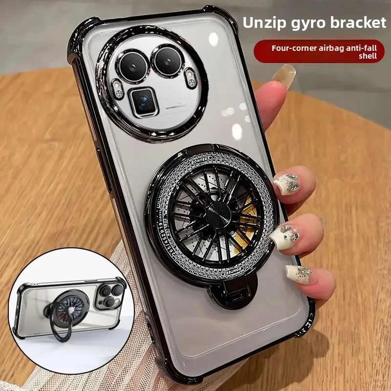 

Transparent Stress Relief Spinner Stand Phone Case for Realme 16 15 14 Pro Plus GT8 GT7 Pro Four Corner Enhance Shockproof Cover
