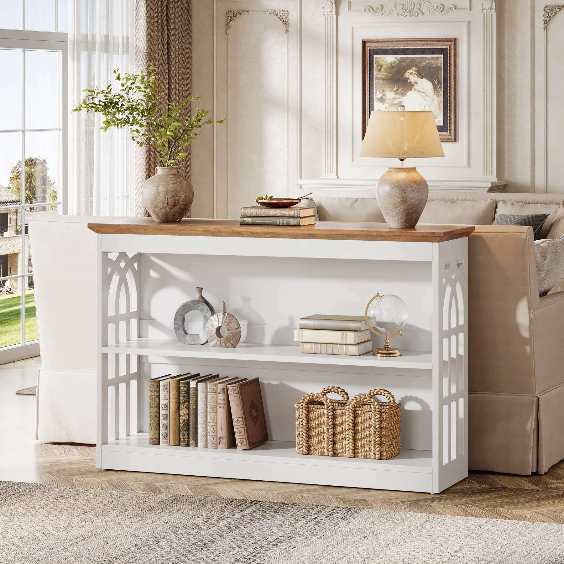 Tribesigns Modern Console Table for Entryway, 41.34-Inch White Sofa Table Behind The Couch with 3-Tier Storage, Narrow Hallway Furniture for Living Room view 4