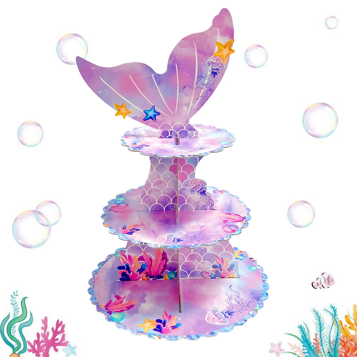 Mermaid Tail Cake Stand Under The Sea Theme Little Mermaid Tail Happy One Birthday Party Decorations Kid Favors Gift Baby Shower