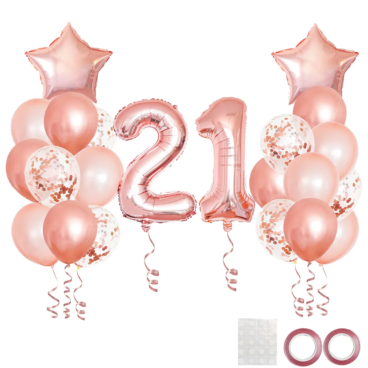 25pcs Rose Gold Mixed Balloons 21st 12th Birthday Party Decorations 21 12 Years Old Girl Woman Birthday Decor