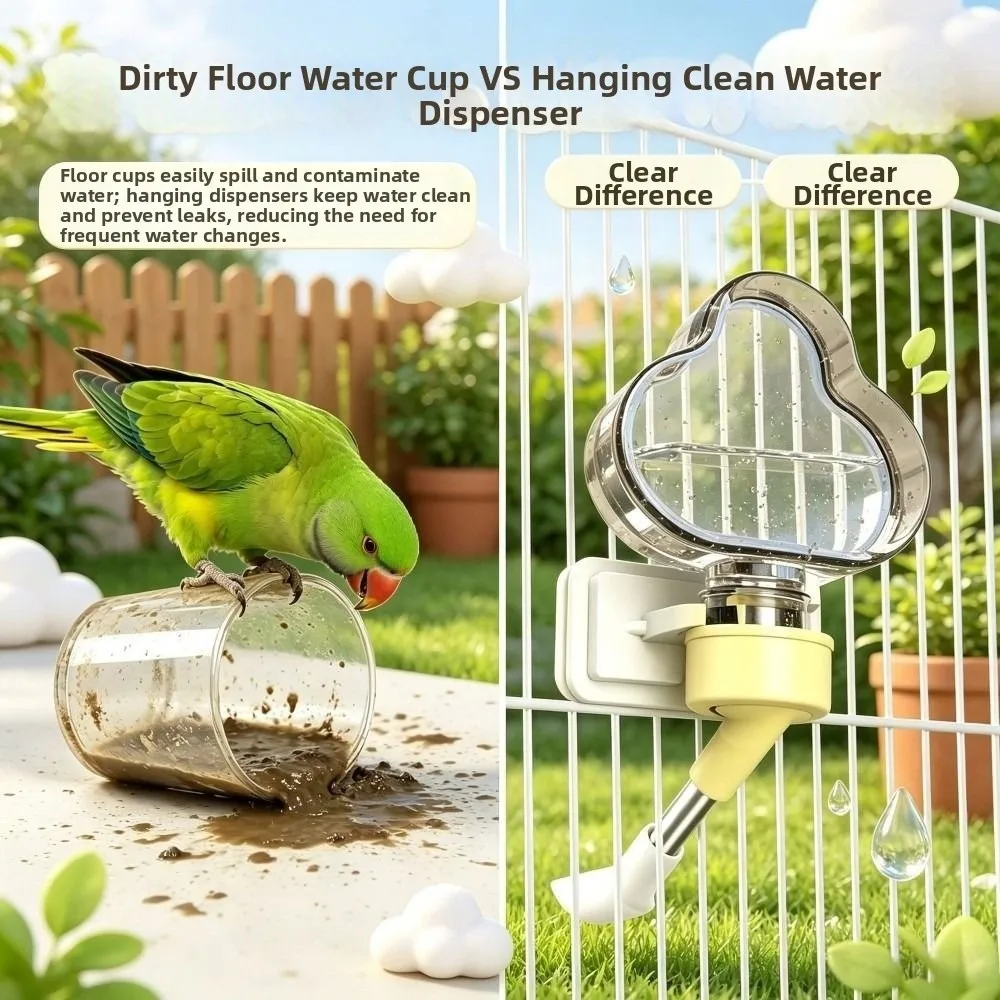 Leak Proof Automatic Bird Water Dispenser Gravity Fed Drip Free Bird Cage Drinking Feeder Cloud Shaped Easy To Install