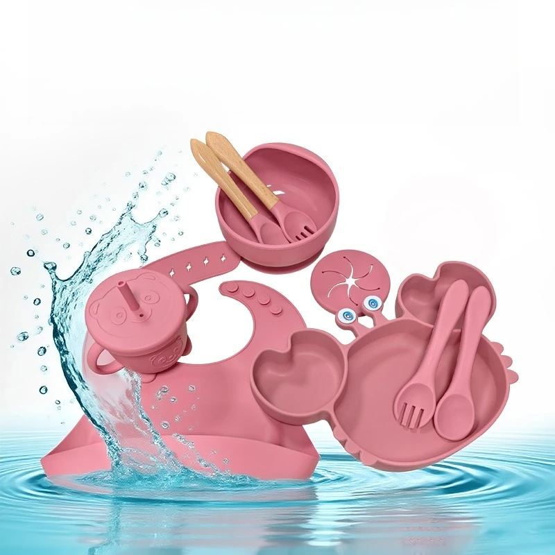 

Baby Silicone Spoon Fork Feeding Tableware For Infants Silicone Tableware Nine Piece Set Crab Plate Baby Tableware Feeding Bowl