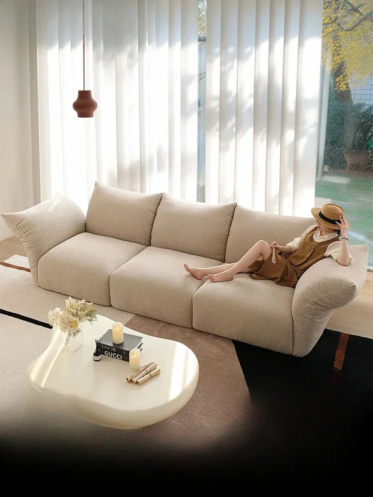 

French petal sofa cream style designer small apartment living room straight row module chenille flannel sofa wabi sabi
