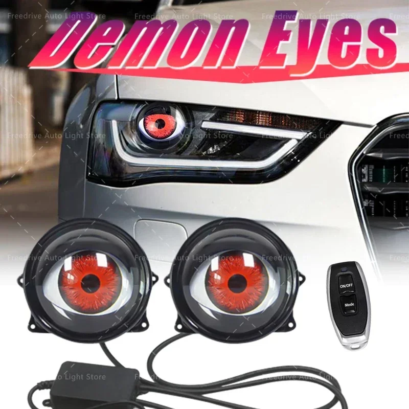 

6 Patterns Dynamic 3 Inch Devil Eyes Lens Lights For 12v Car Demon Eye Red Eye Retrofit Kits Headlight Assembly Auto Accessories