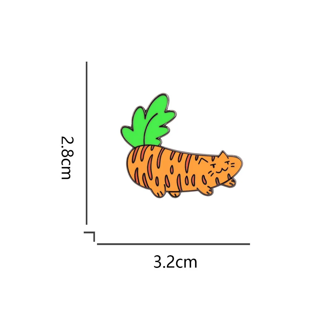Carrot cat enamel brooch creative vegetable tabby cat lapel pin fun badge bag clothing accessories
