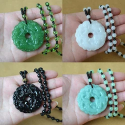 Fashion Green Jade Hand-Carved Dragon Hollow Jade Pendant Necklace Multicolor Chinese Amulet Women Mans Lucky Jewelry Gift
