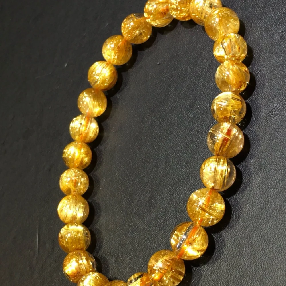 7.5mm Natural Golden Hair Quartz Crystal Bead Bracelet Women Reiki Healing Strand Bangles Jewelry For Female Gift 1PCS