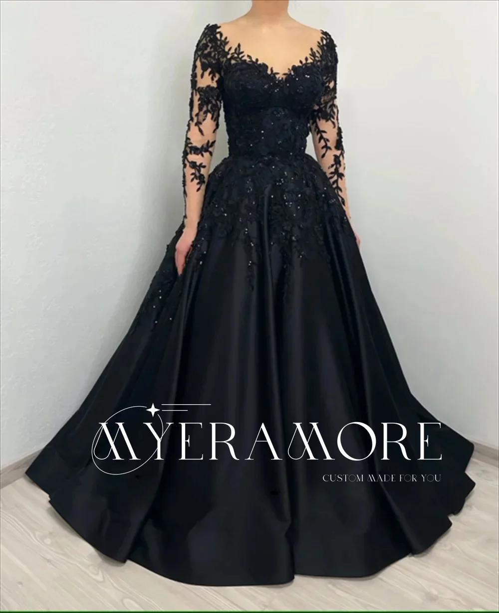 

Evening Dress Women Elegant Long Sleeve V Neck Prom Dresses Applique A Line Formal Wedding Guest Dresses فساتين سهرة Customized