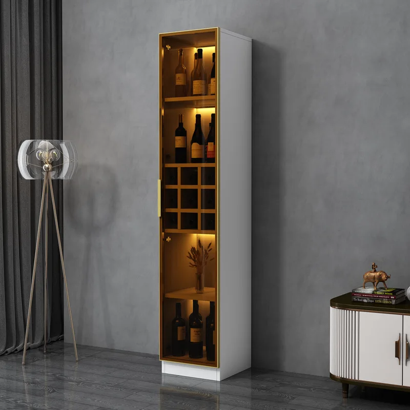 Solid wood wine cabinet living room against the wall modern simple small wine cabinet small light luxury high-end red