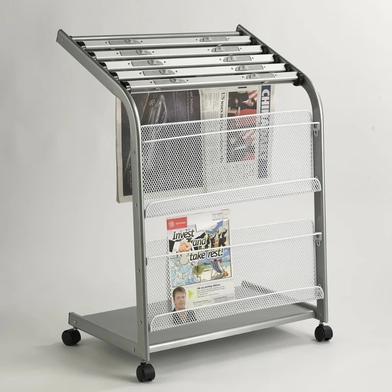 

Heavy Duty Aluminum Newspaper Stand Silver Multi Magazine Rack Stainless Steel Shelf Organizer for Office Home Commercial