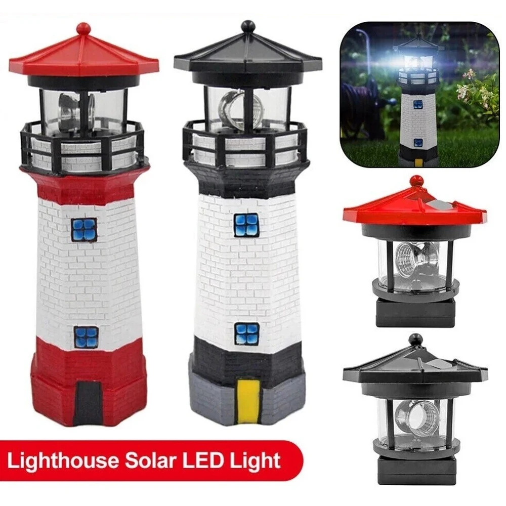 Lighthouse Shape Solar LED Light Garden Fence Yard Outdoor Adornment Smart Sensor Beacon Rotating Lamp Solar Light Decor