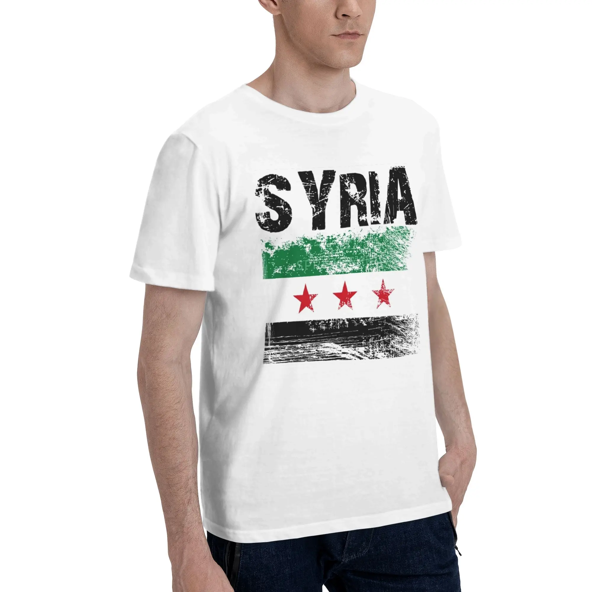 

Free Syria flag Men T-Shirt Oversized T Shirts Men's Round Neck Cotton Tees Short Summer Male
