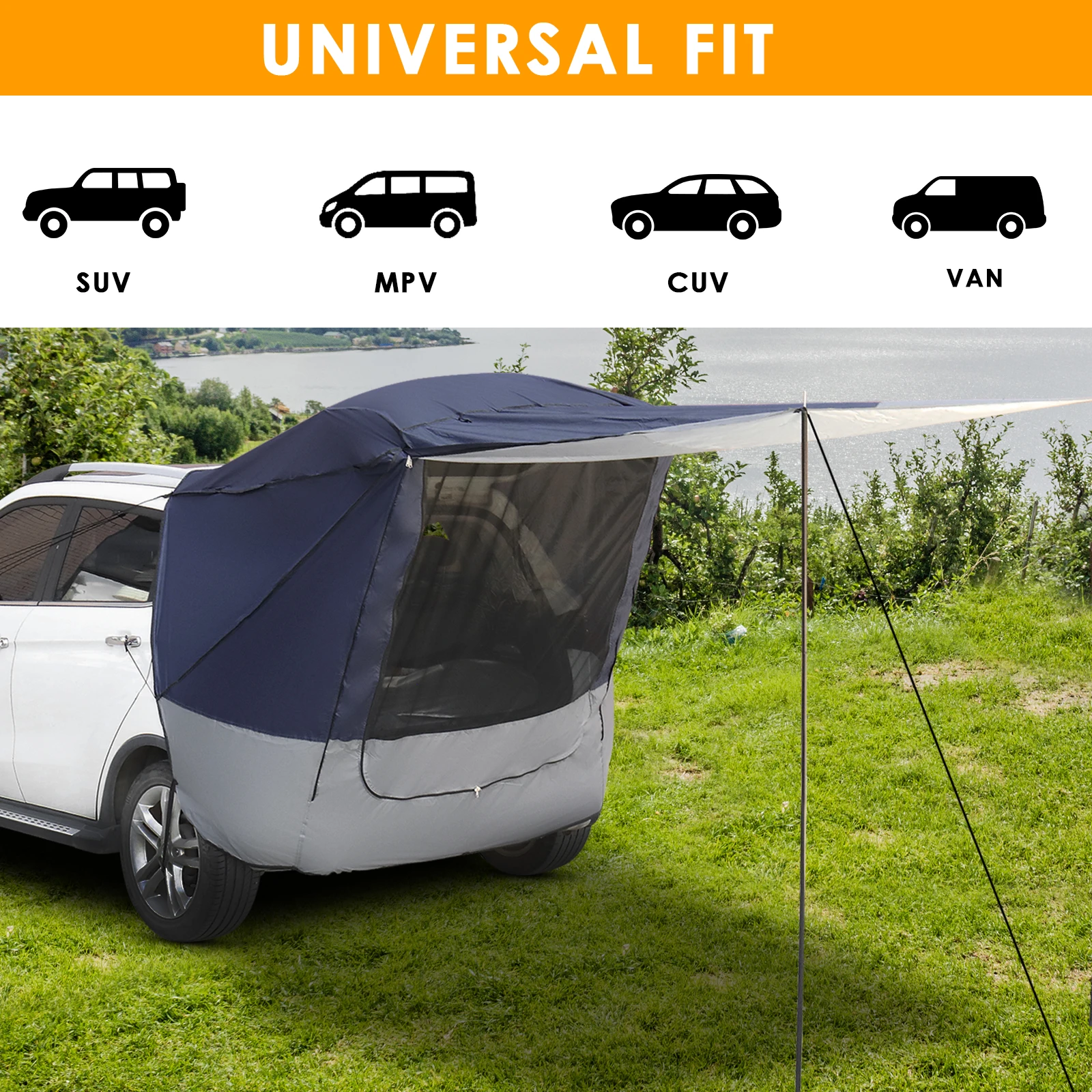 Outdoor self-driving barbecue camping car travel tent sunshade and rainproof trunk rear extension tent