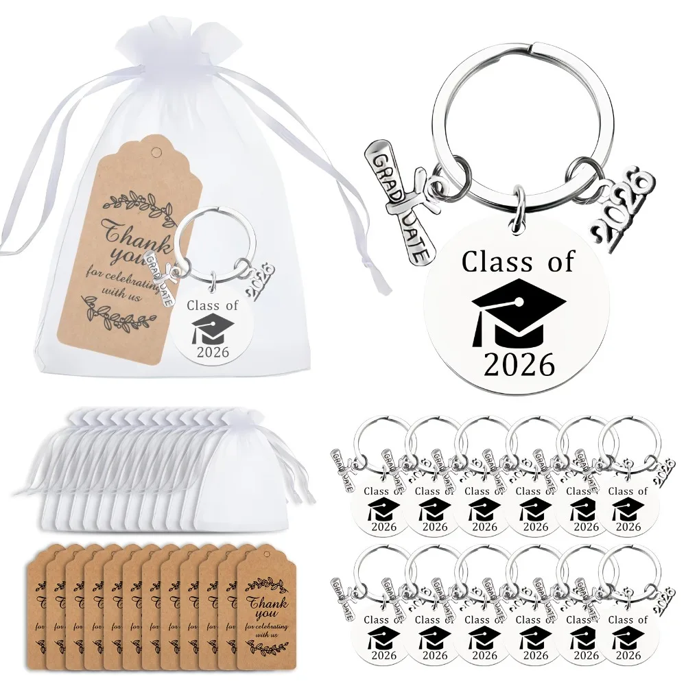 10/20/40 ensembles de porte-clés de diplômé 2026 avec cartes de remerciement et sacs, cadeau de motivation pour les remises de diplômes du lycée, de l'université, du master et des infirmières